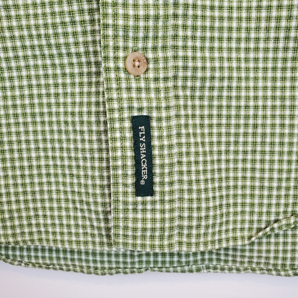 Vintage Flyshacker Green Checkered Outdoor Fishing Shirt Button Up Size L Mens - Picture 4 of 11